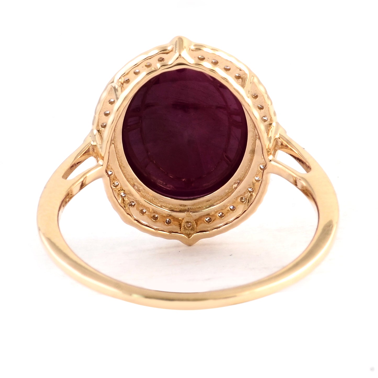 3.31 Ct Oval Cabochon Natural Corundum Ruby 14K Gold Ring