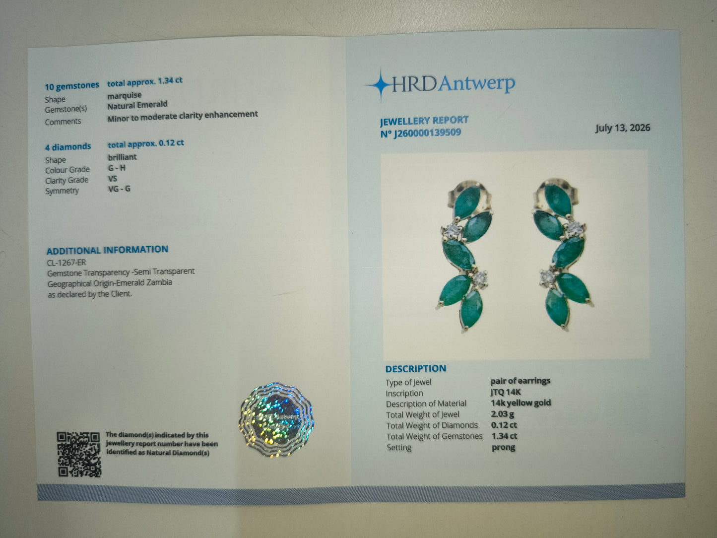 1.46 Ct Marquise Natural Emerald 14K Gold Earrings