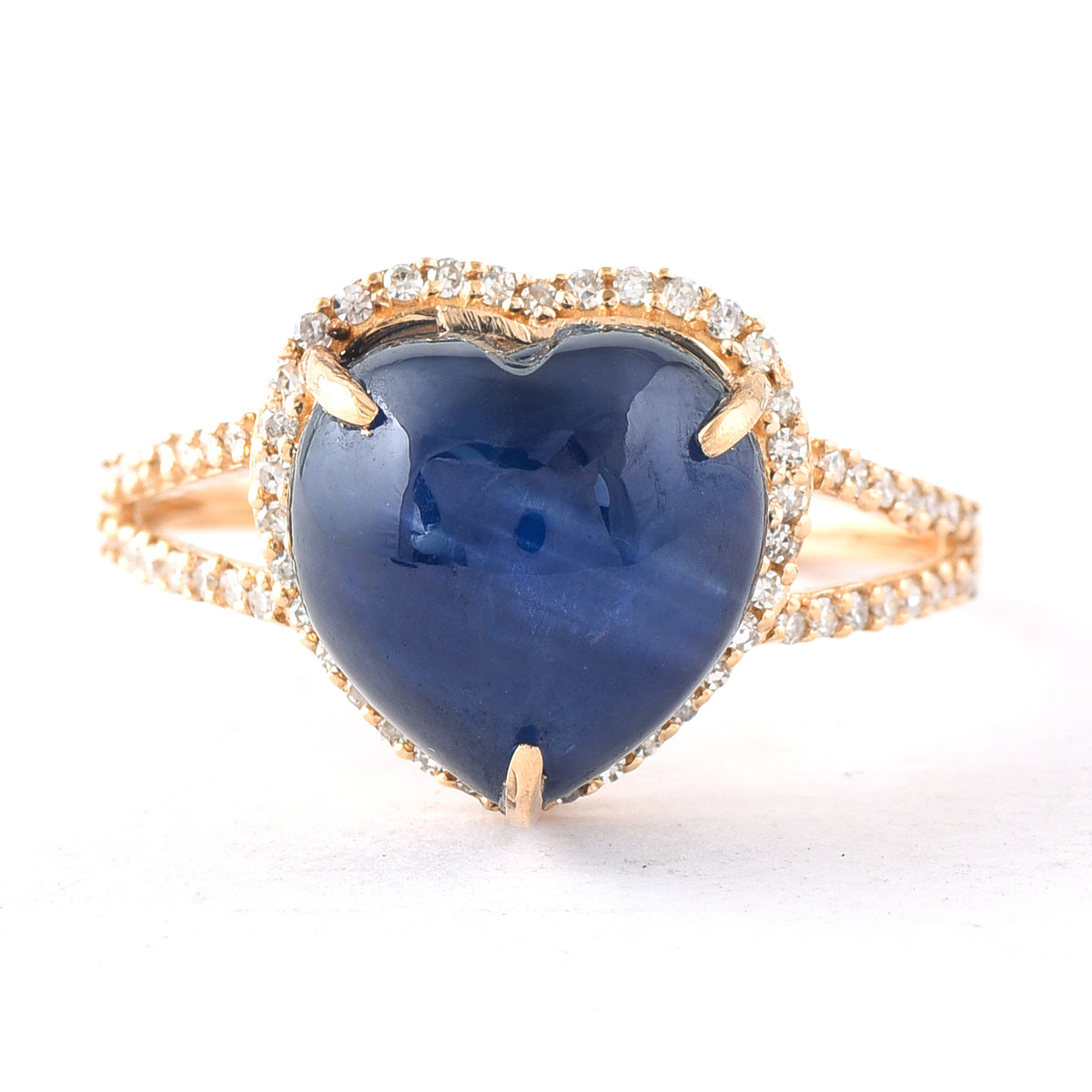 6.11 Ct Heart Cabochon Natural Sapphire 14K Gold Ring