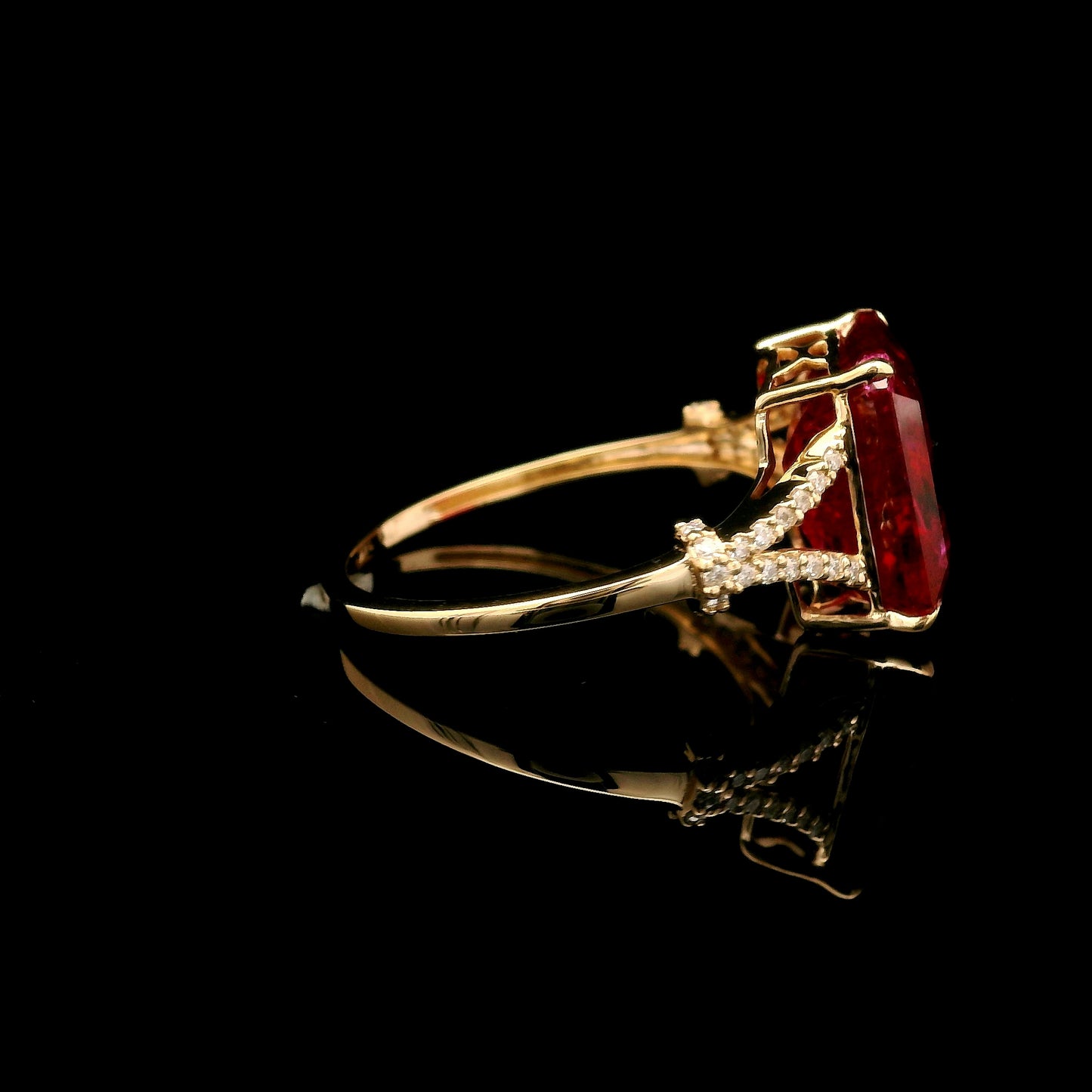 5.94 Ct Emerald Cut Lab Grown Ruby 14K Gold Ring