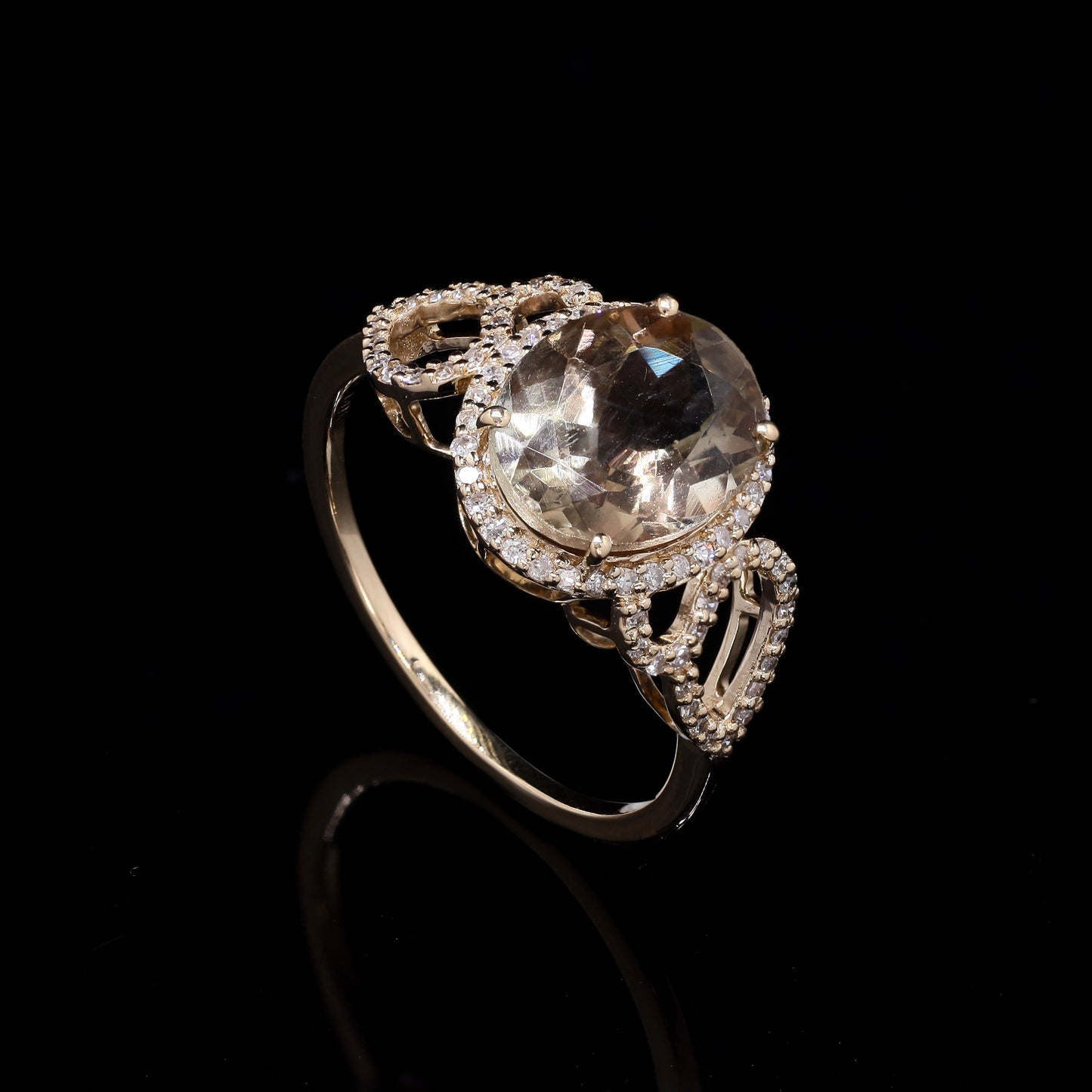 2.48 Ct Oval Mixed Cut Natural Plagioclase Feldspar Sunstone 14K Gold Ring