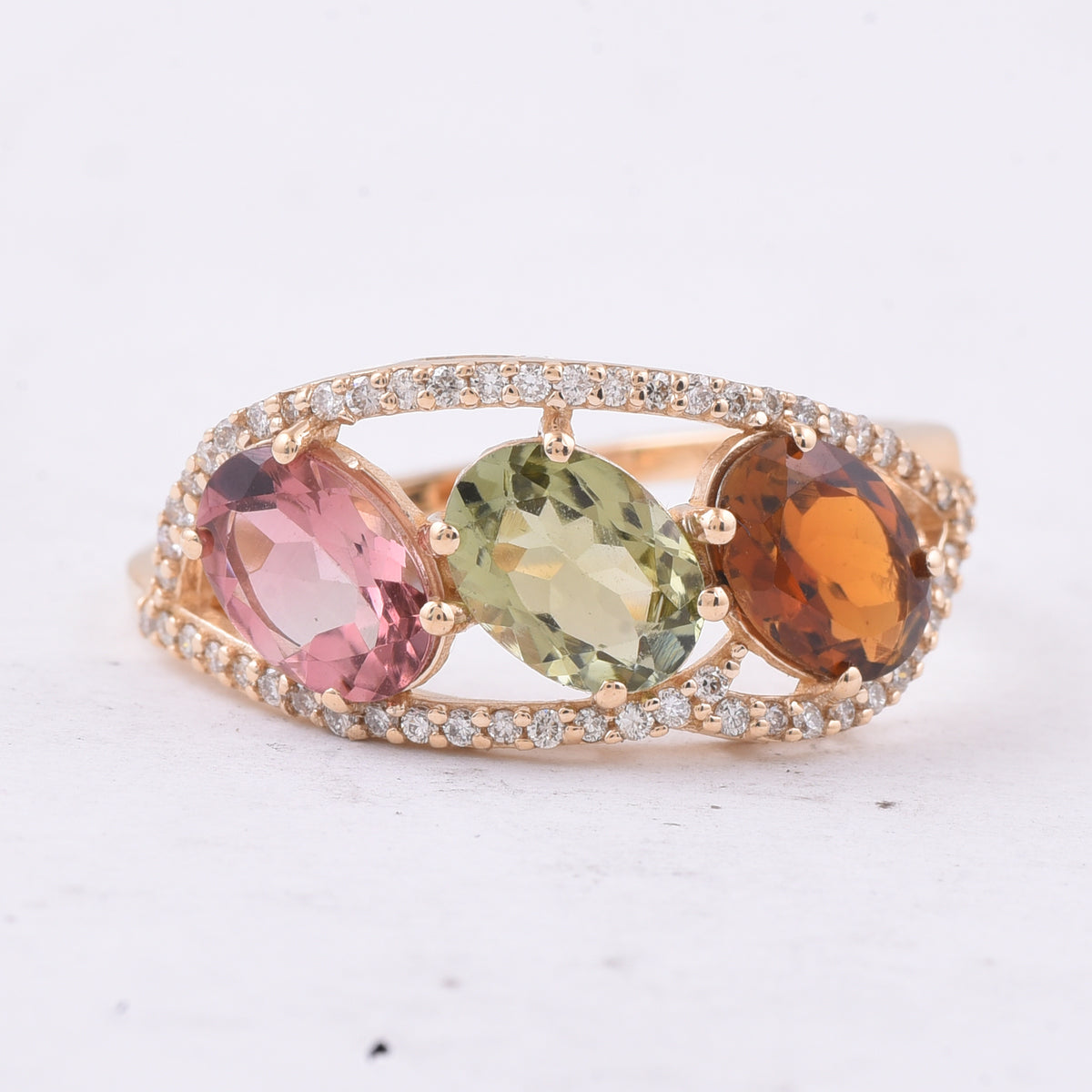 2.16 Ct Oval Natural Multi-Coloured Tourmaline 14K Gold Ring