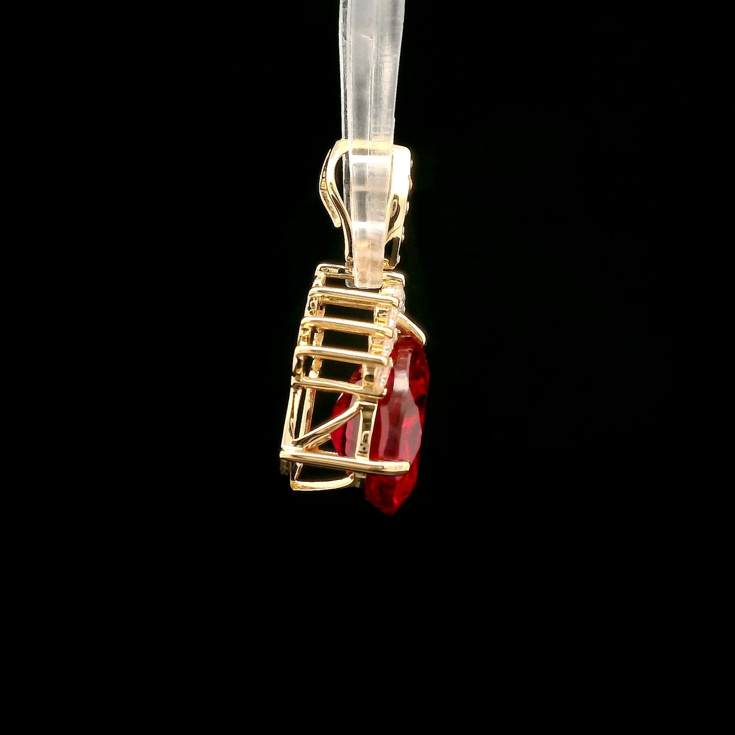 3.60 Ct Pear Mixed Cut Lab Grown Ruby 14K Gold Pendant