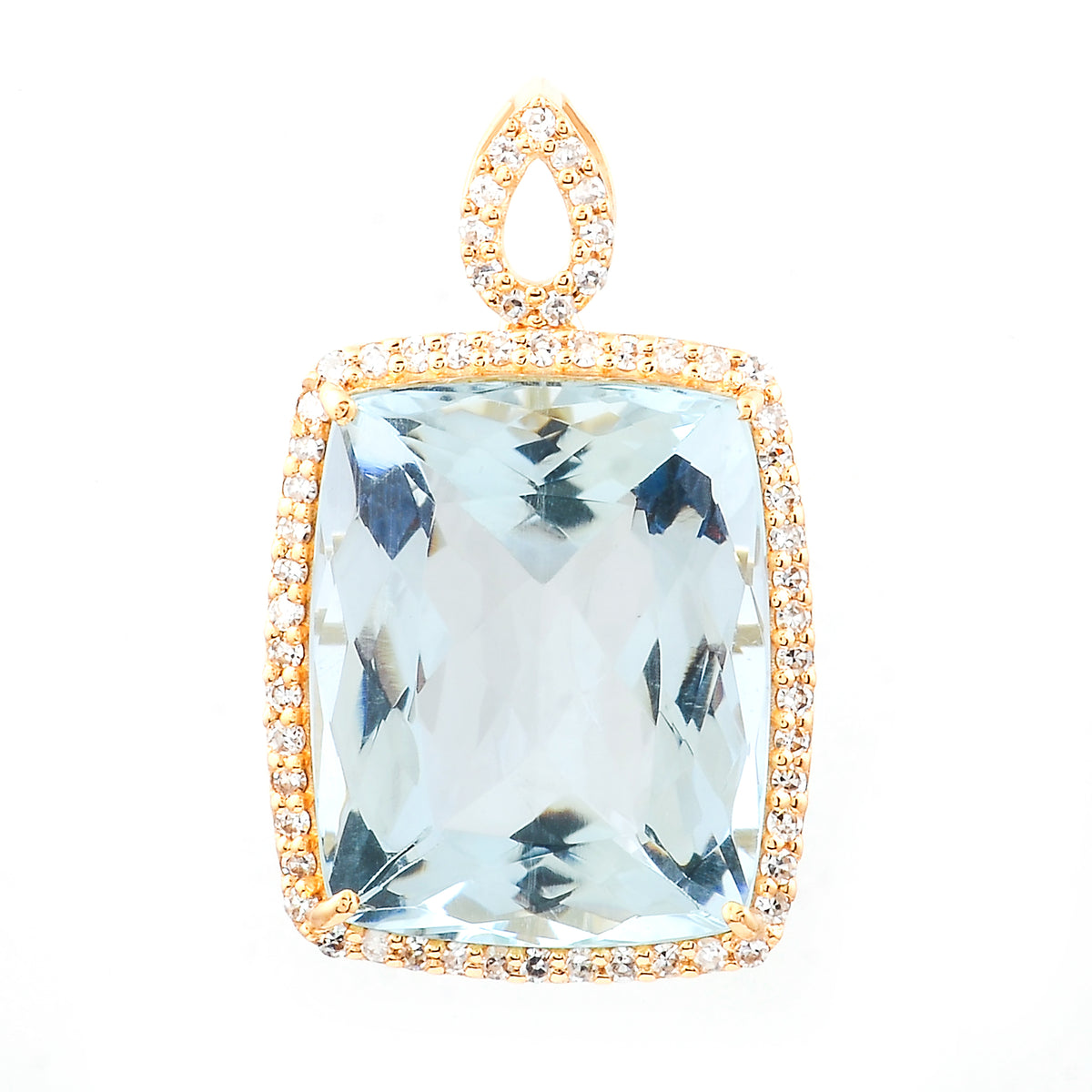 6.38 Ct Cushion Mixed Cut Natural Aquamarine 14K Gold Pendant