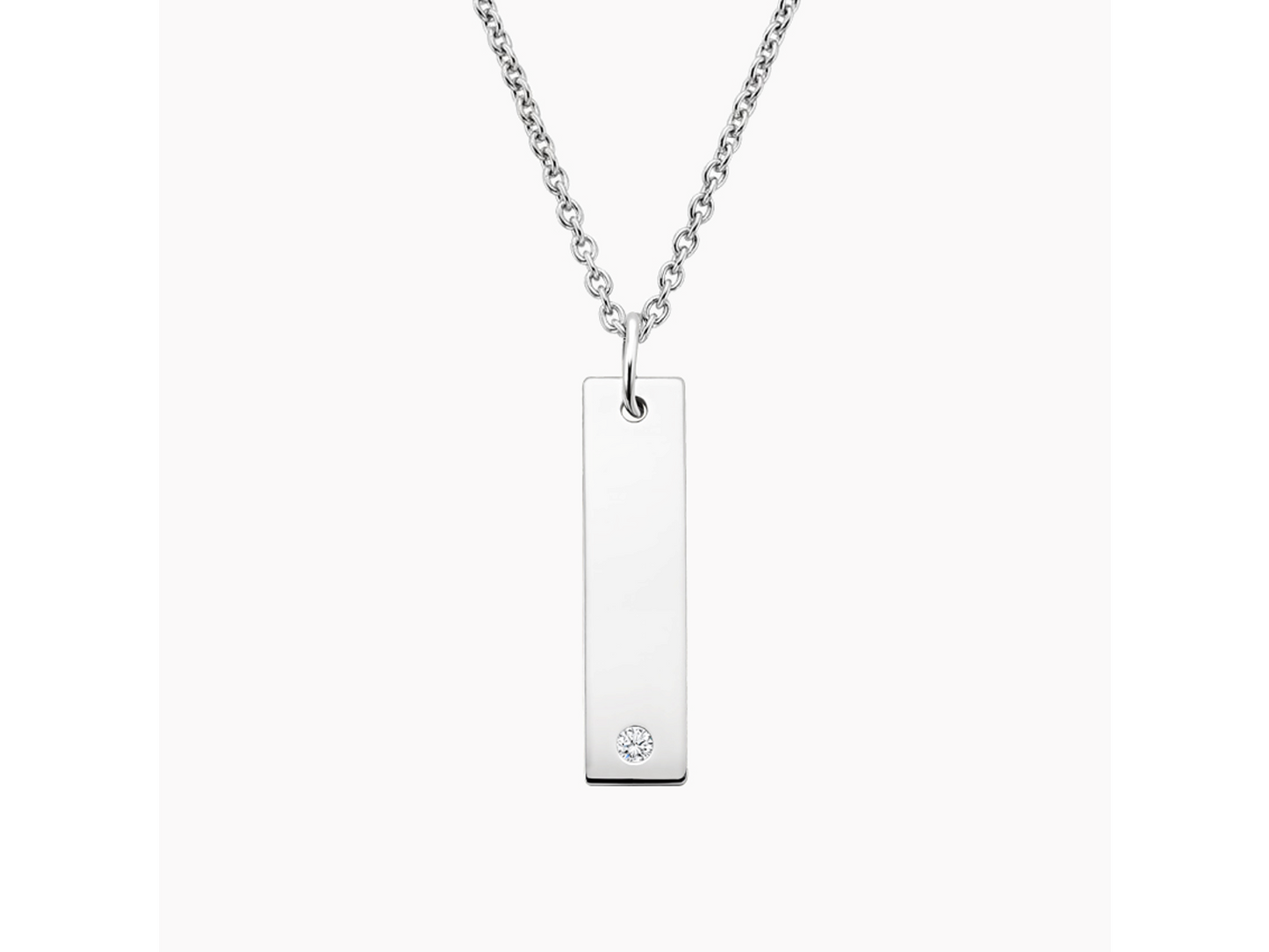 Elegant Brilliance Engravable Silver Diamond Bar Pendant