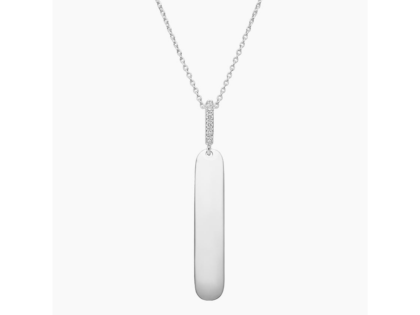 Dazzling Silver Engravable Vertical Bar Diamond Pendant for Elevated Everyday Elegance