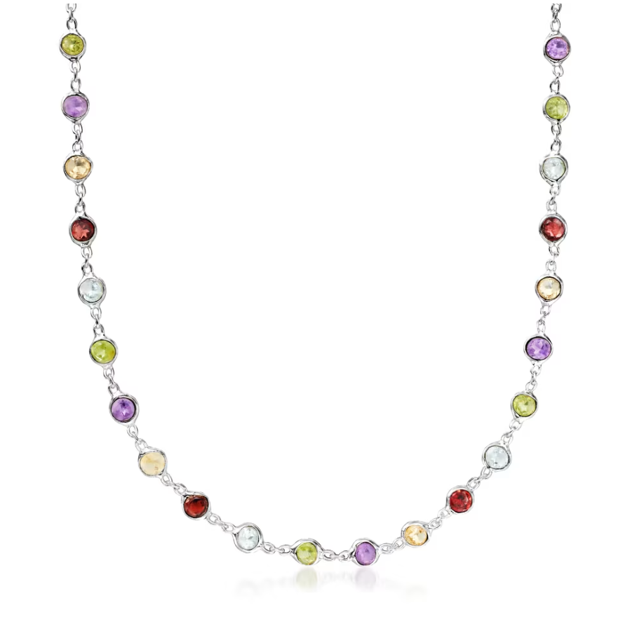 8.85 ctw Bezel-Set Multi-Gemstone Necklace in Sterling Silver