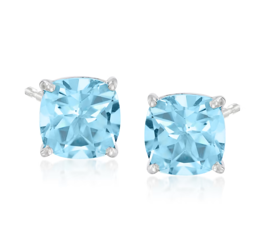 6.40 ctw Swiss Blue Topaz Stud Earrings in Sterling Silver