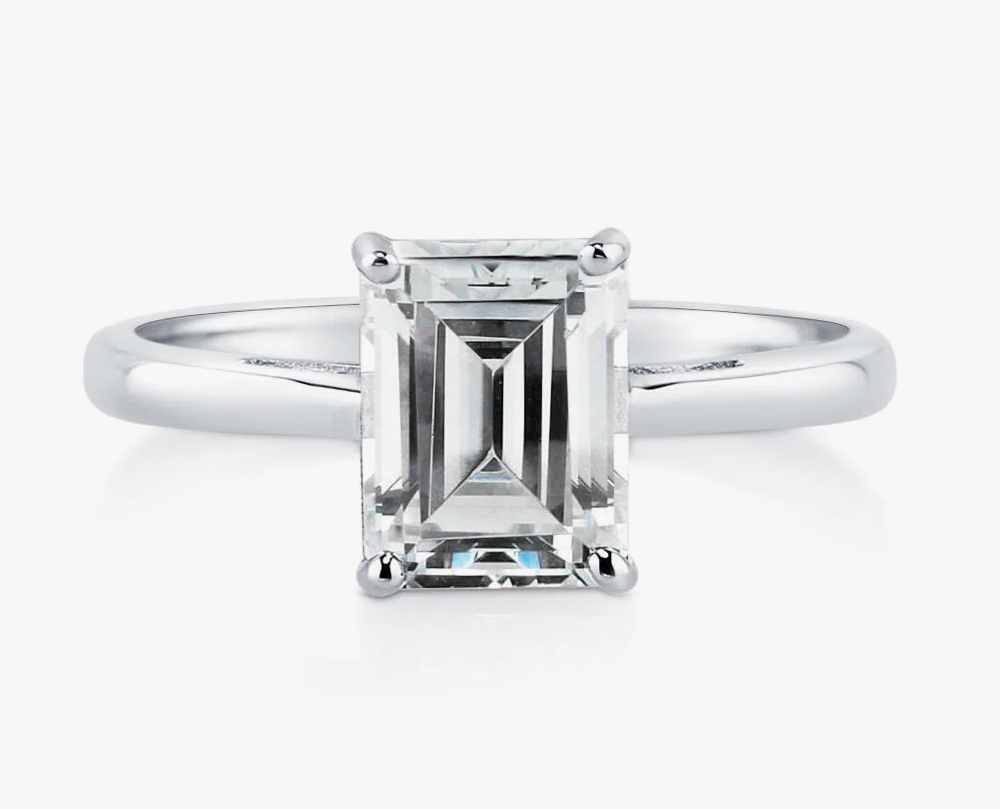 Solitaire 2.1ct Emerald Cut CZ Ring in Sterling Silver