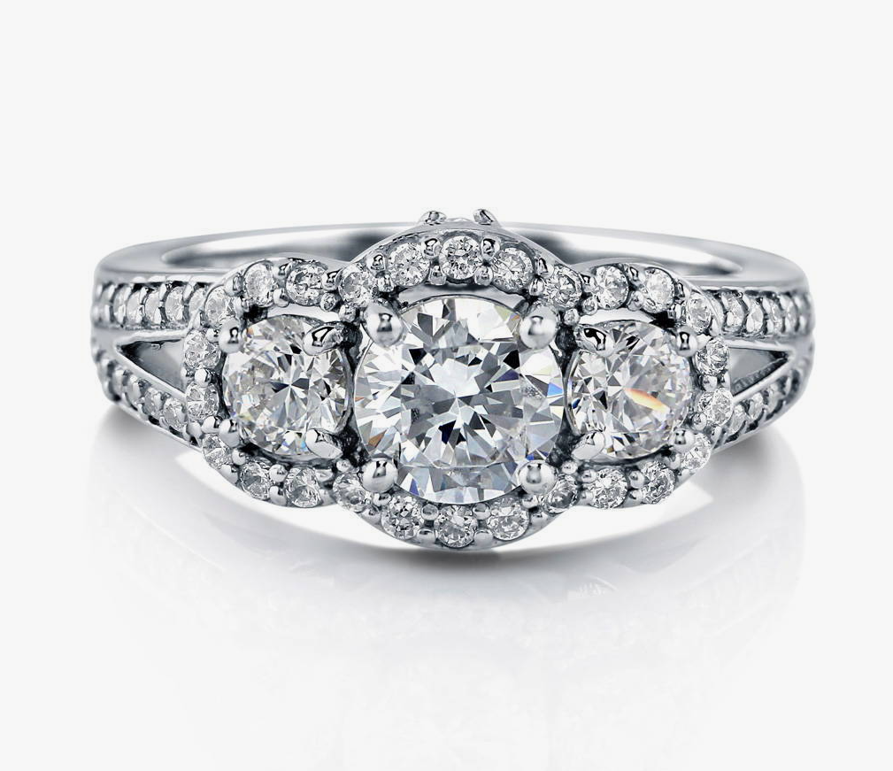3-Stone Round CZ Split Shank Ring in Sterling Silver