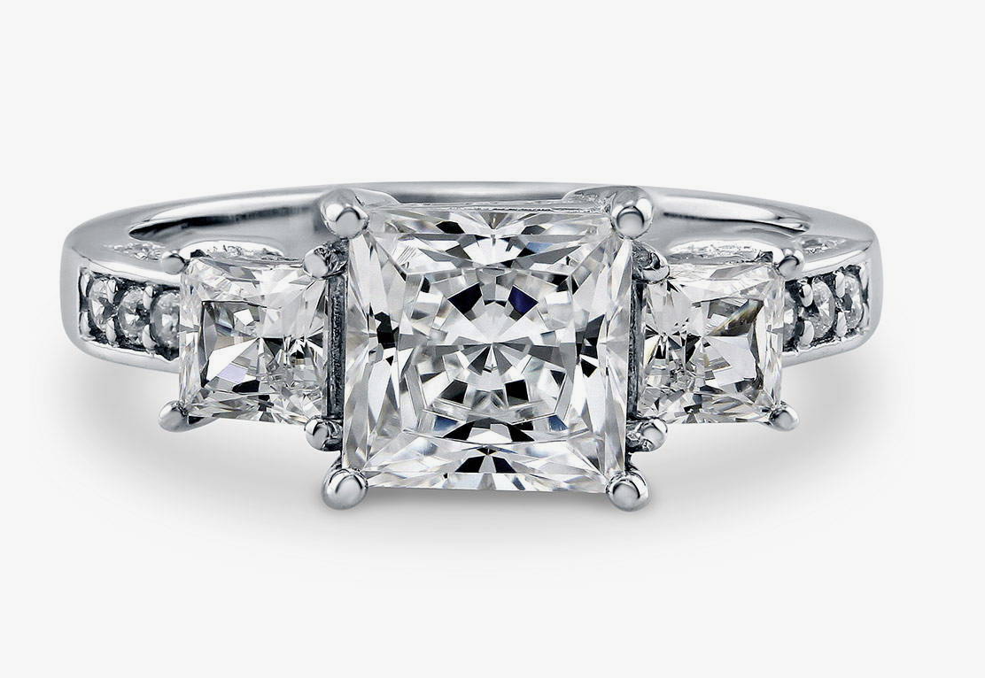 3-Stone Princess CZ Ring in Sterling Silver