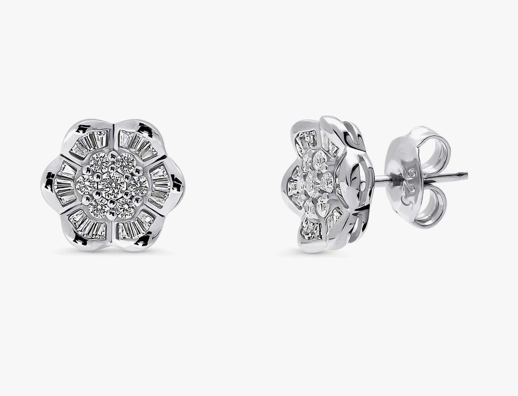 Flower CZ Stud Earrings in Sterling Silver