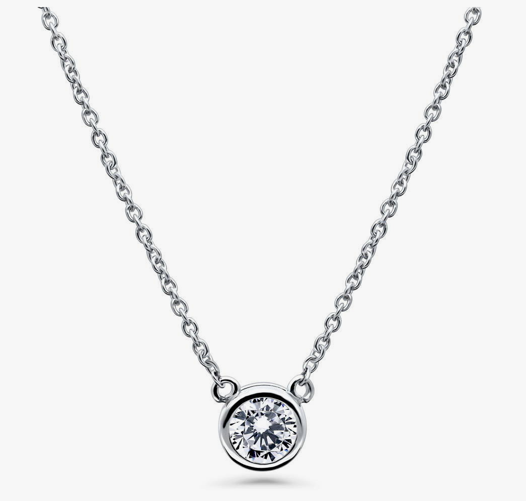 Solitaire 0.45ct Bezel Set Round CZ Pendant Necklace in Sterling Silver