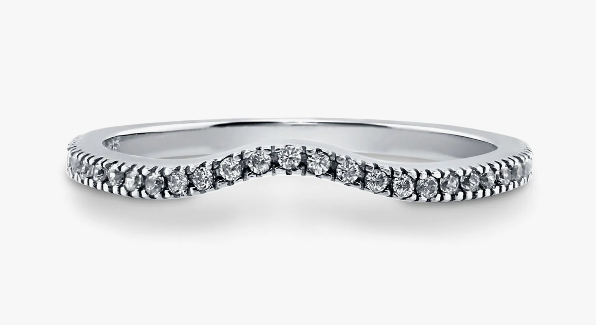 Wishbone Micro Pave Set CZ Curved Half Eternity Ring in Sterling Silver