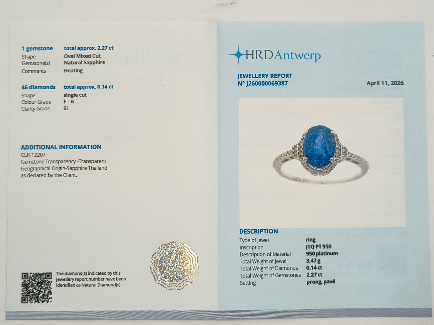 2.41 Ct Oval Mixed Cut Natural Sapphire 950 Platinum Ring