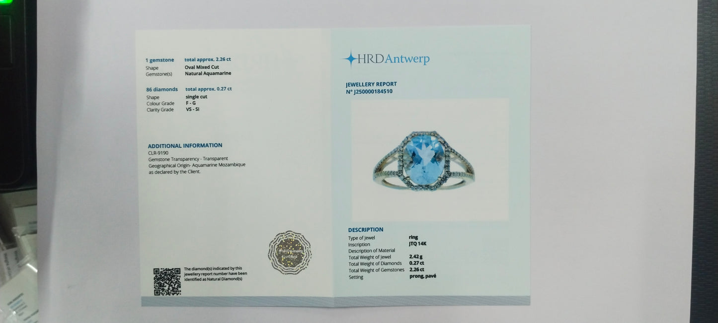 2.53 Ct Oval Mixed Cut Natural Aquamarine 14K Gold Ring