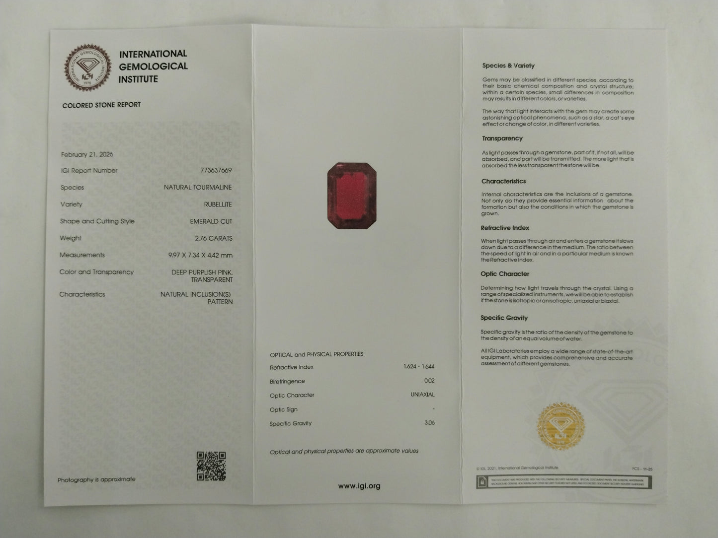 2.76 Natural Tourmaline Rubellite Emerald Cut Gemstone