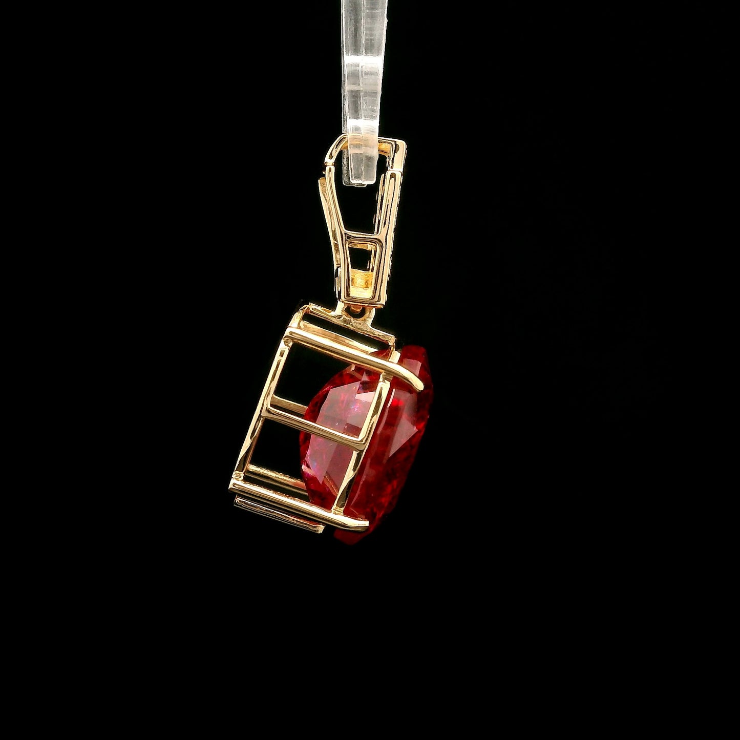 7.41 Ct Oval Mixed Cut Lab Grown Ruby 14K Gold Pendant