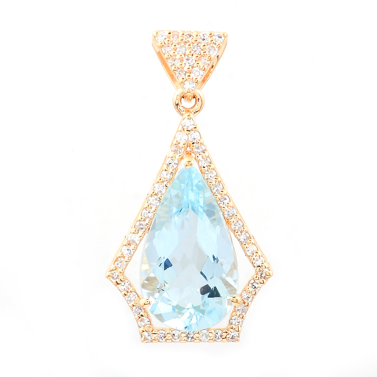 2.17 Ct Pear Mixed Cut Natural Aquamarine 14K Gold Pendant