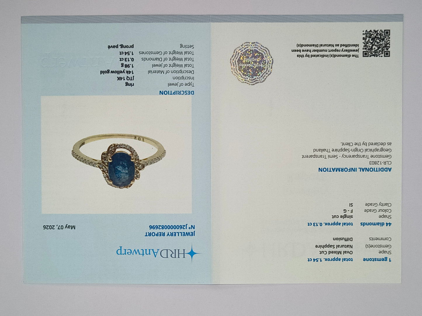 1.67 Ct Oval Mixed Cut Natural Sapphire 14K Gold Ring