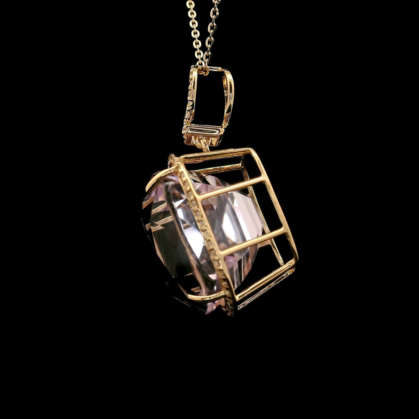 20.85 Ct Cushion Kunzite 14K Gold Pendant
