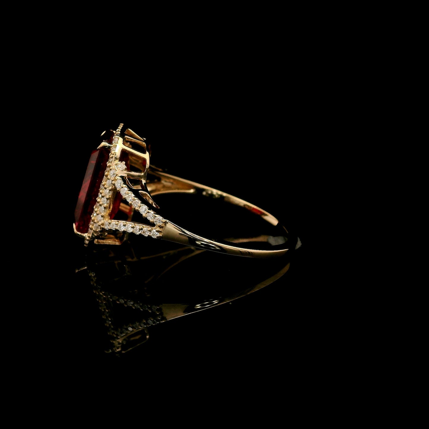 4.57 Ct Emerald Cut Lab Grown Ruby 14K Gold Ring