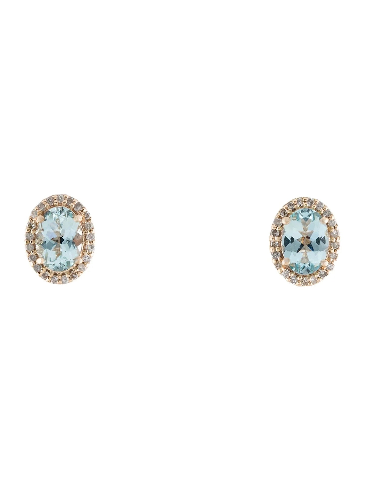 14K Aquamarine & Diamond Stud Earrings