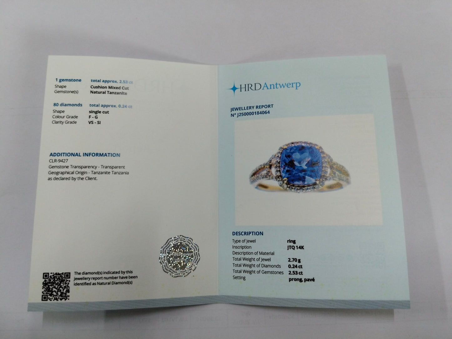2.77 Ct Cushion Mixed Cut Natural Tanzanite 14K Gold Ring