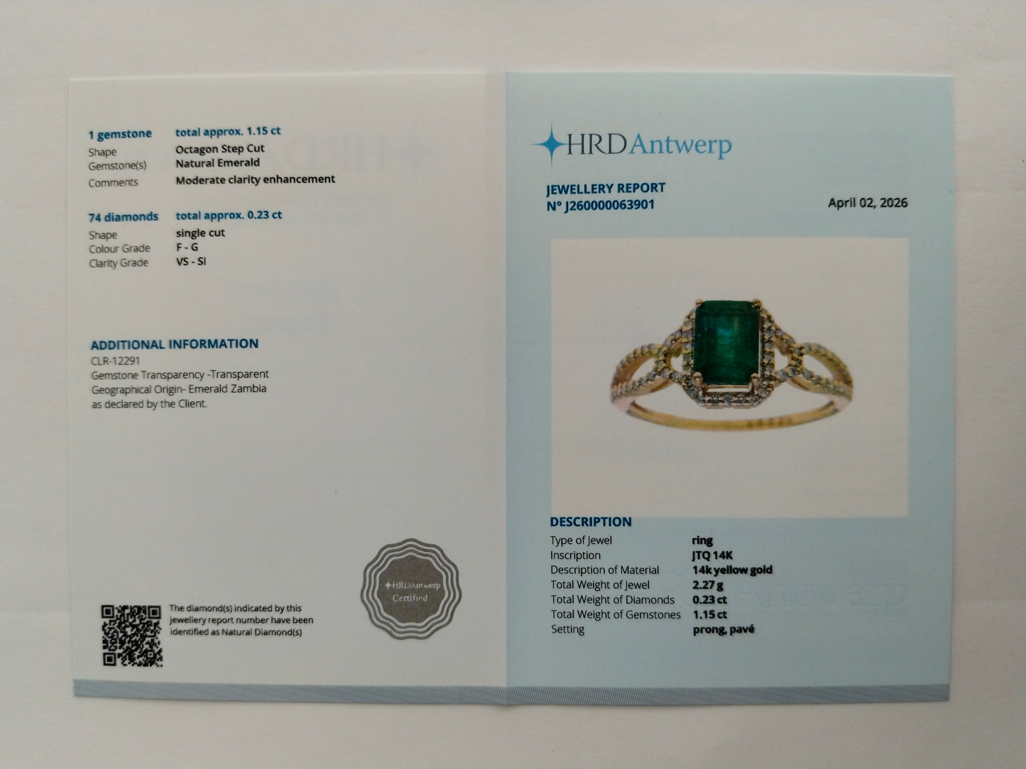 1.38 Ct Octagon Step Cut Natural Emerald 14K Gold Ring