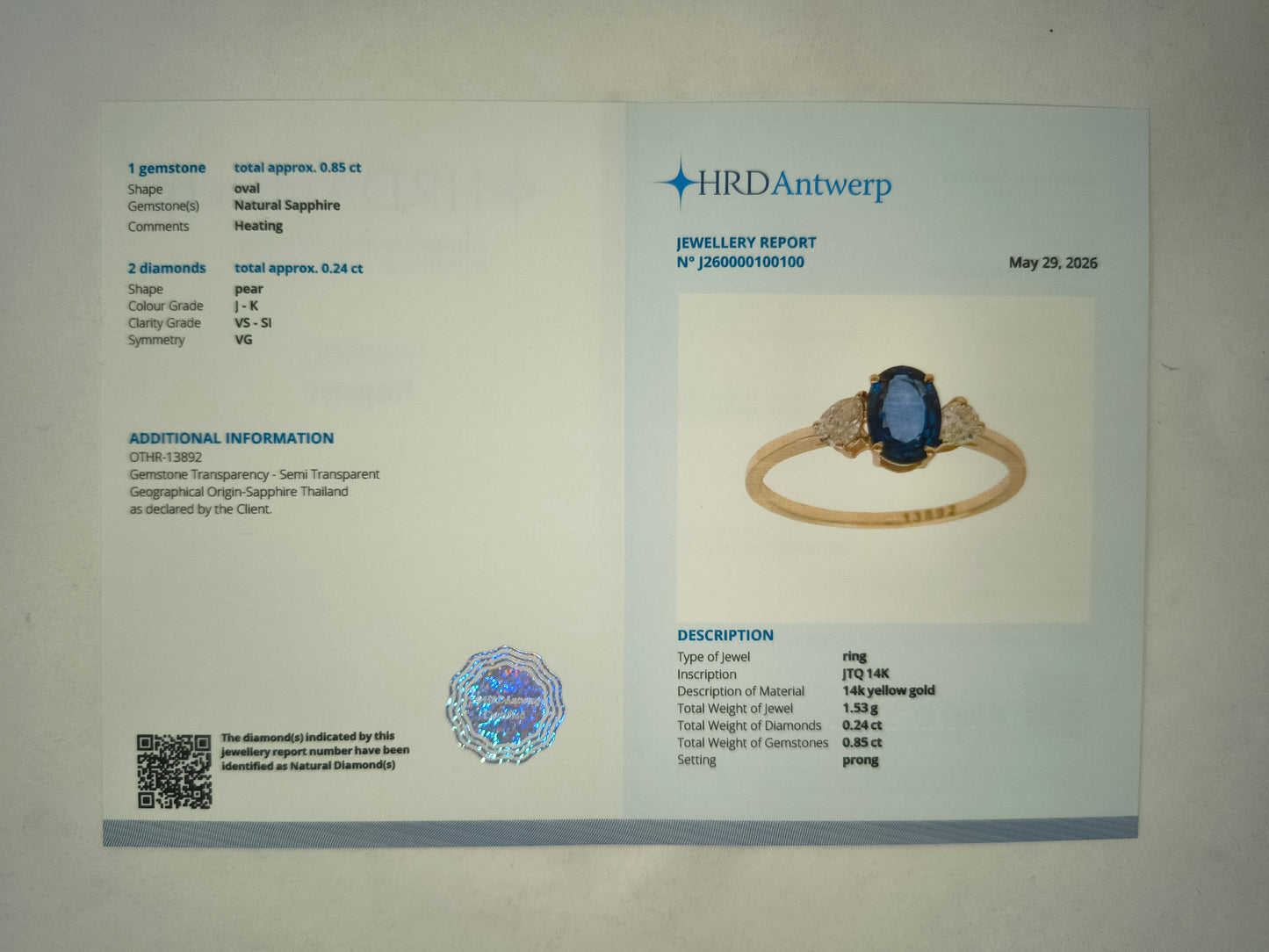 1.09 Ct Oval Mixed Cut Natural Sapphire 14K Gold Ring