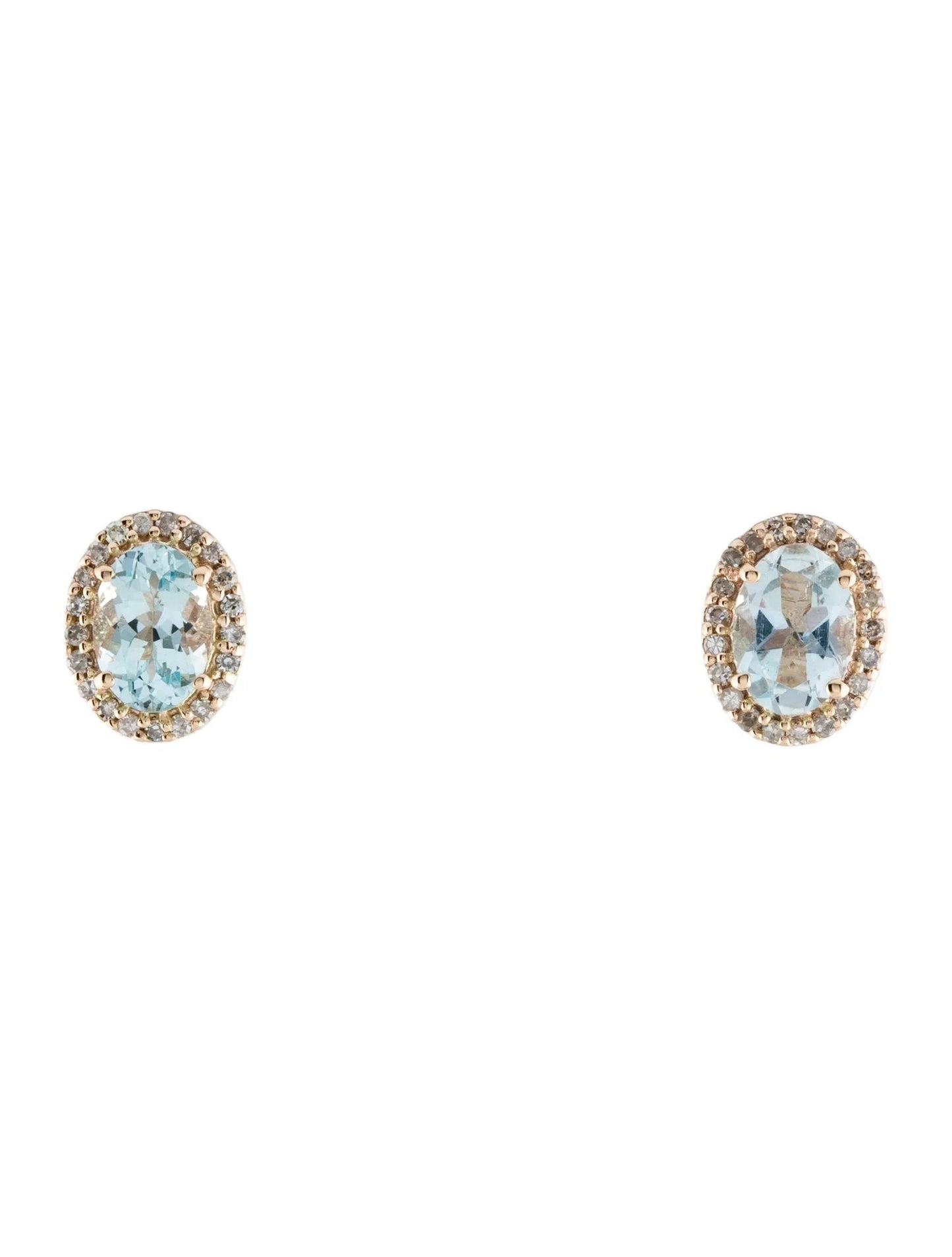 14K Aquamarine & Diamond Stud Earrings