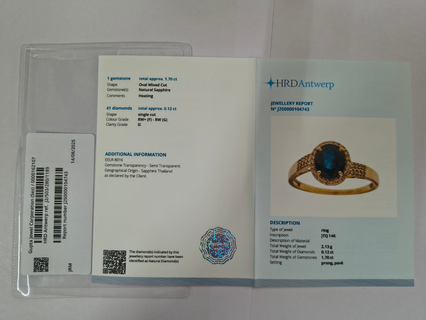 1.82 Ct Oval Mixed Cut Natural Sapphire 14K Gold Ring
