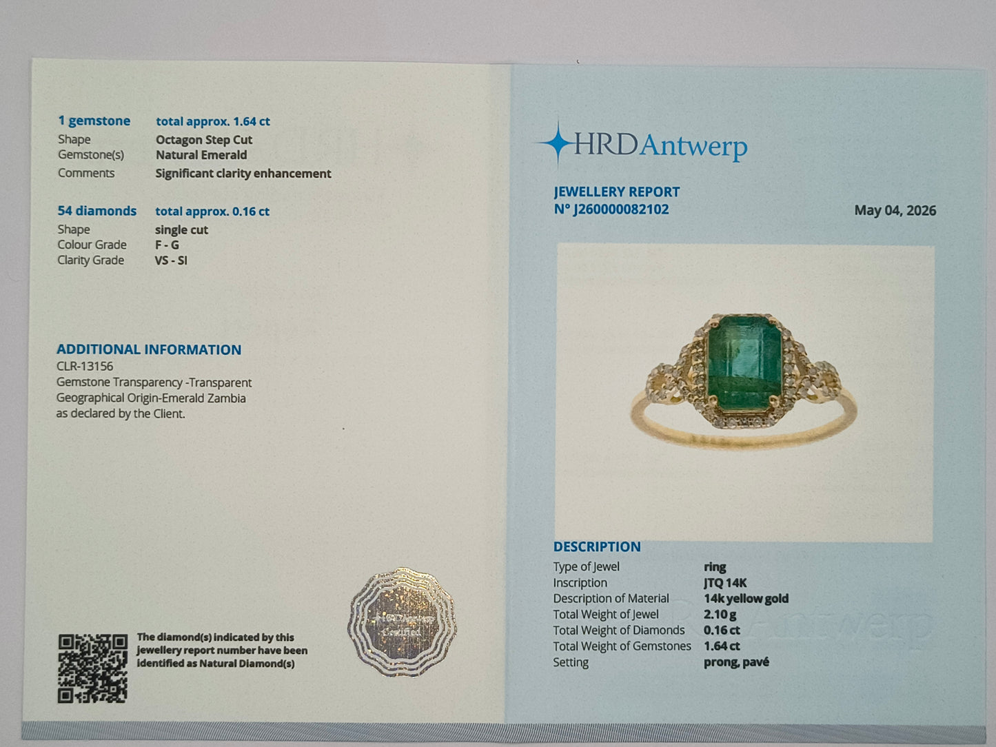 1.80 Ct Octagon Step Cut Natural Emerald 14K Gold Ring