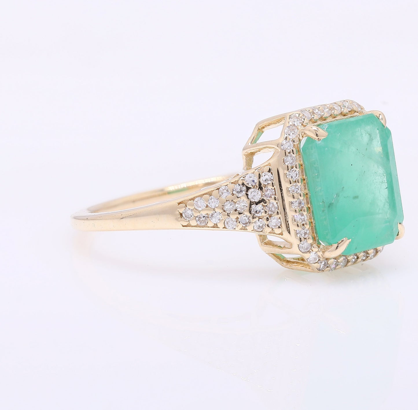 3.21 Ct Octagon Step Cut Natural Emerald 14K Gold Ring