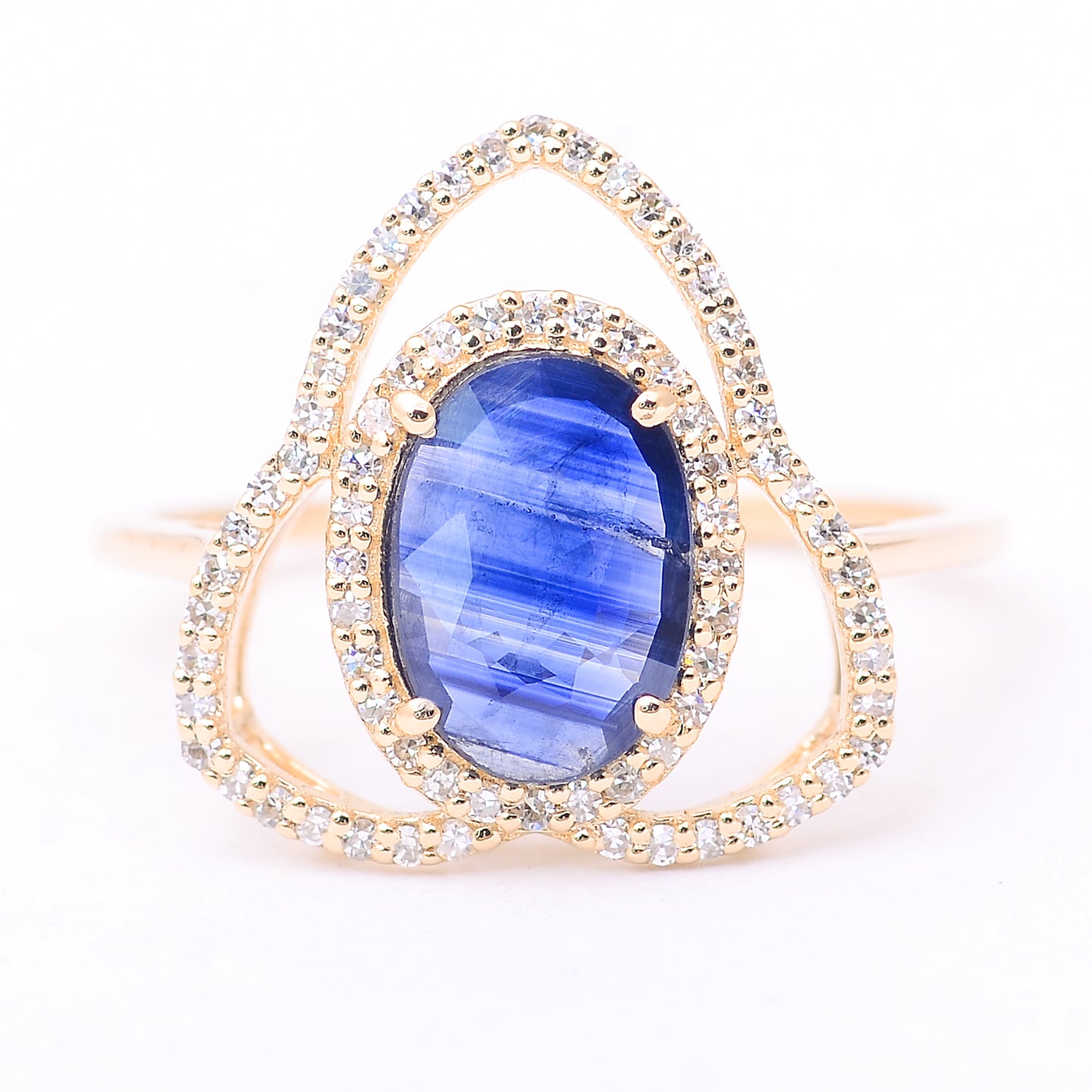 1.35 Ct Oval Mixed Cut Natural Sapphire 14K Gold Ring