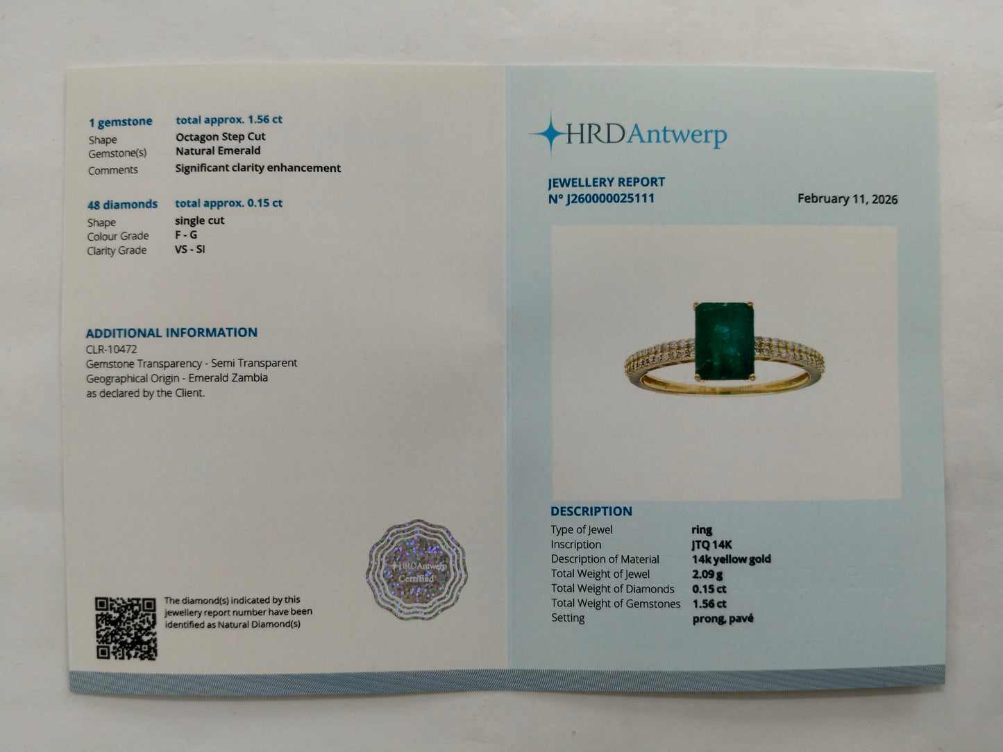 1.71 Ct Octagon Step Cut Natural Emerald 14K Gold Ring