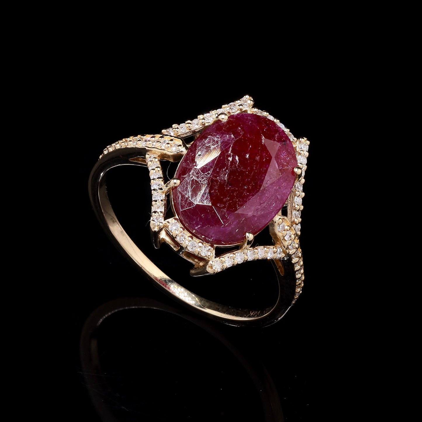 3.39 Ct Oval Mixed Cut Natural Ruby 14K Gold Ring