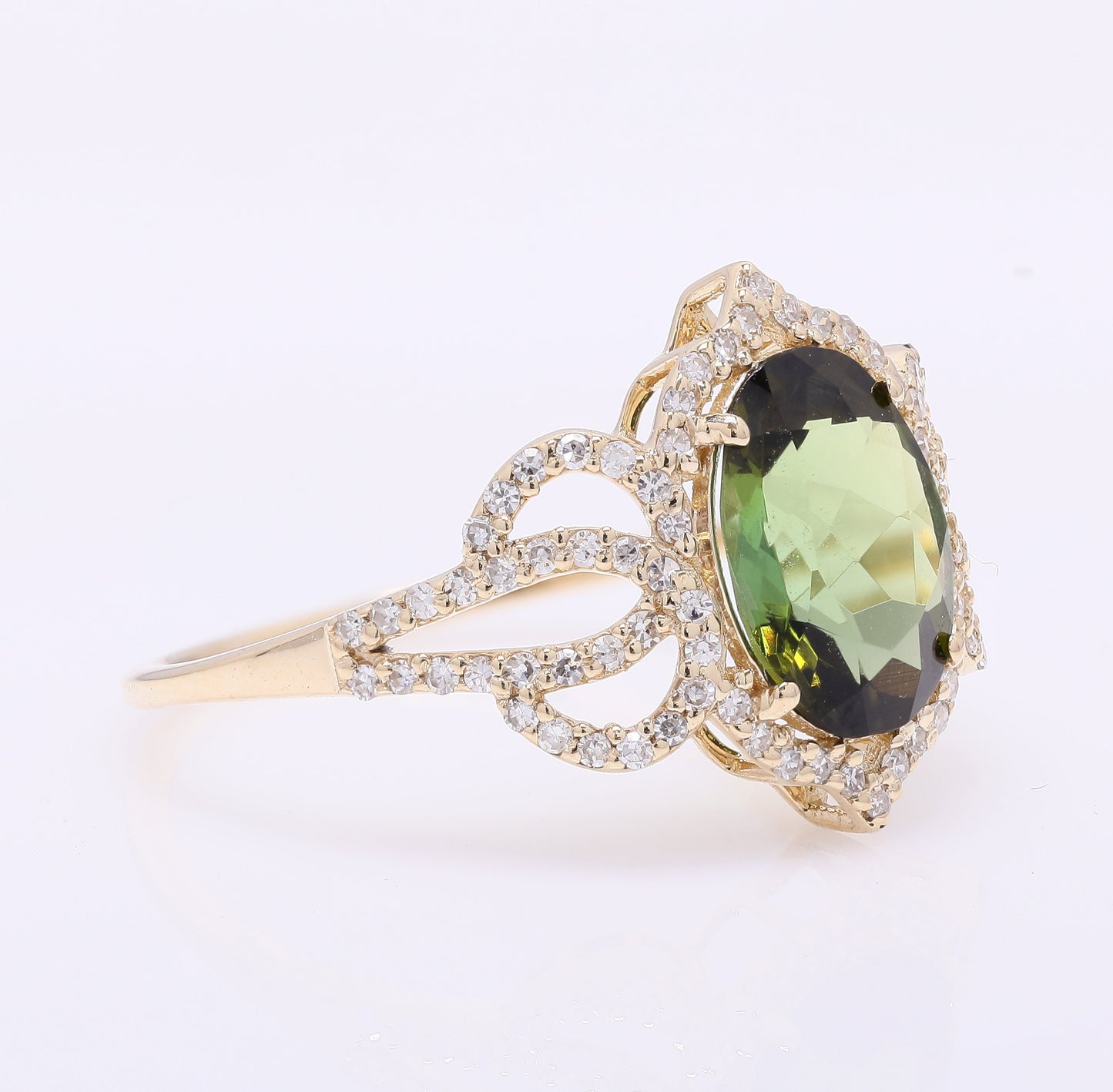 1.90 Ct Oval Mixed Cut Natural Tourmaline 14K Gold Ring