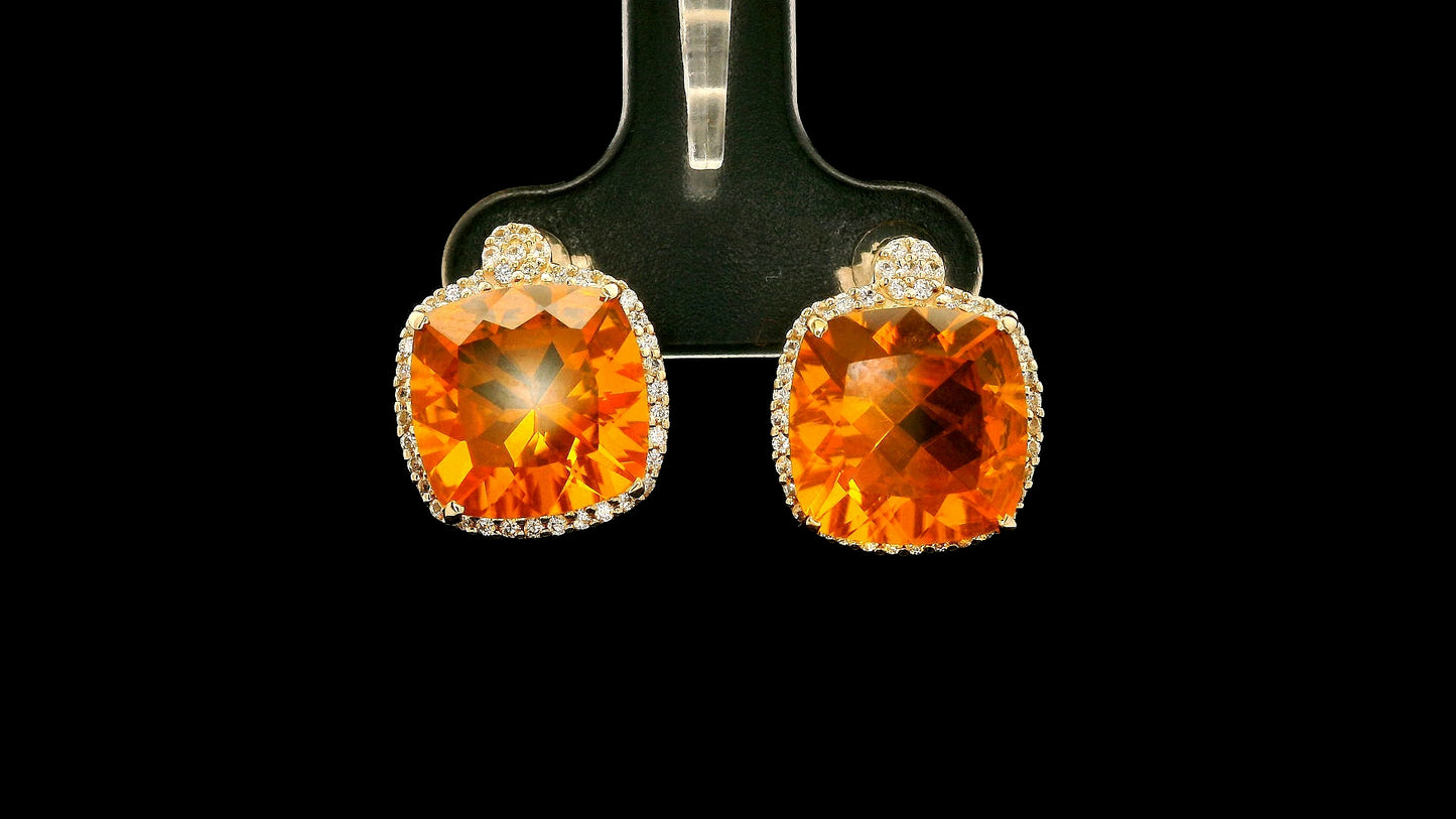 5.79 Ct Cushion Br.Opal 9K Gold Earrings