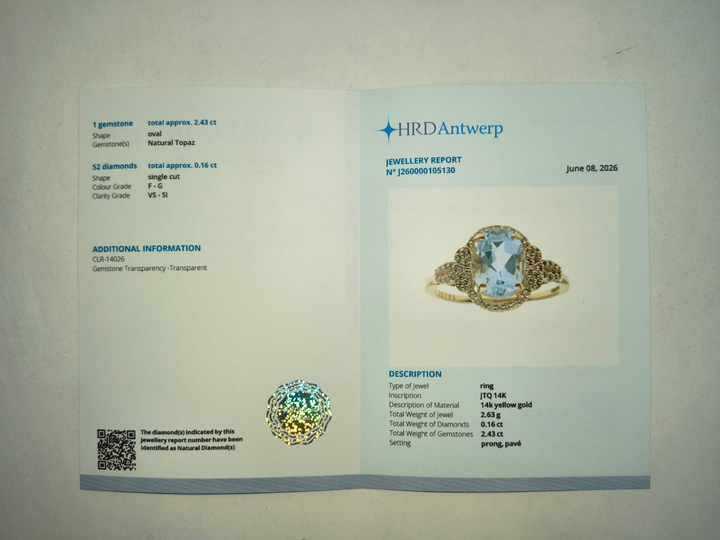 2.59 Ct Oval Mixed Cut Natural Topaz 14K Gold Ring