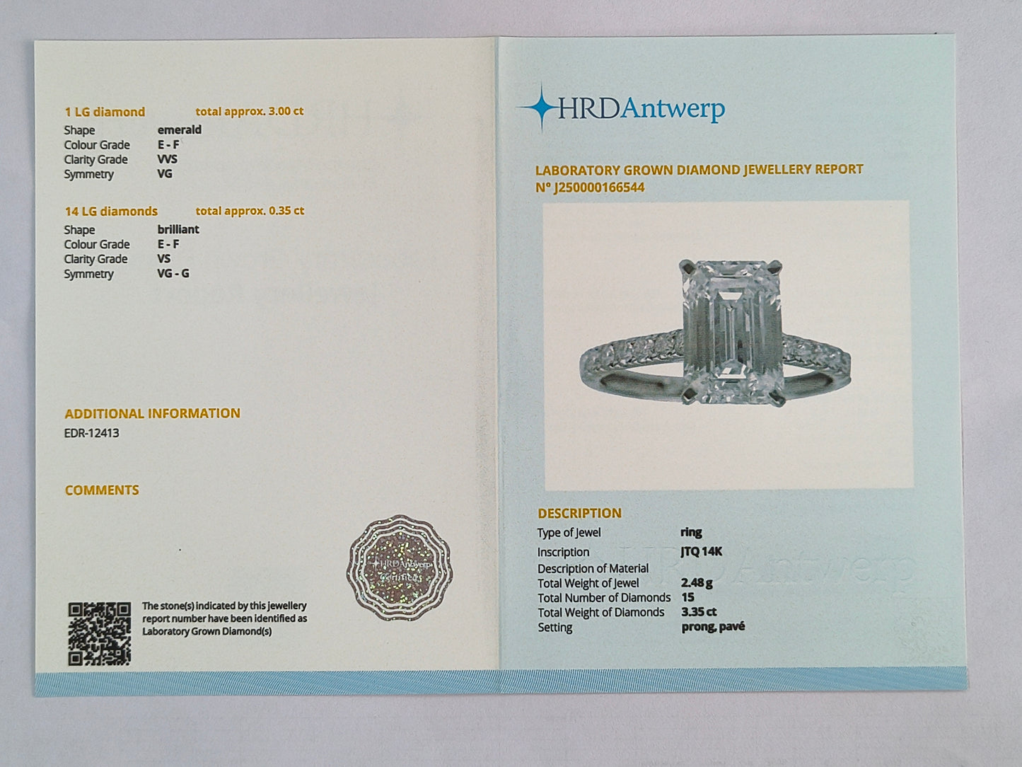 3.35 Carats Lab Grown Diamond 14K Gold Ring