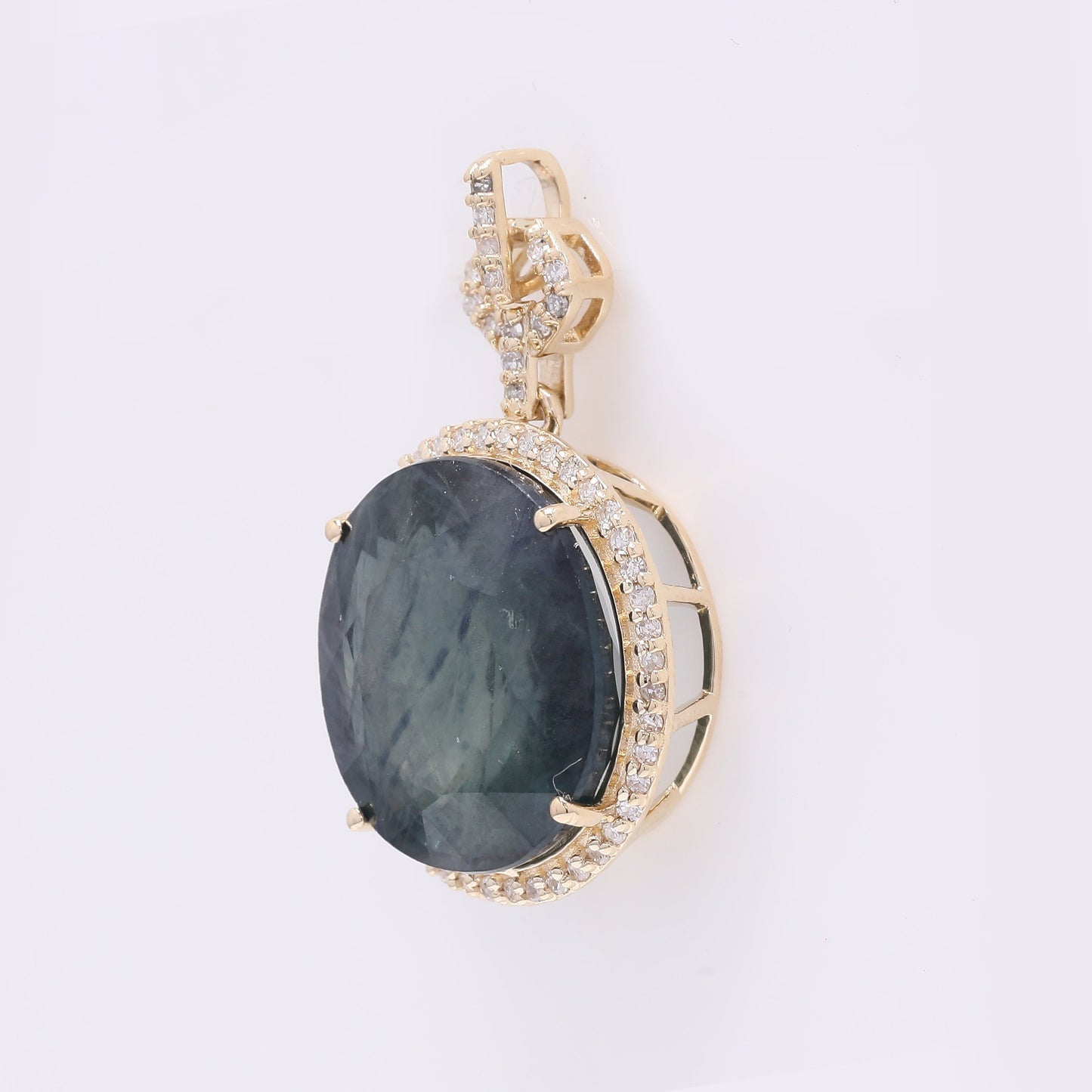 10.31 Ct Oval Mixed Cut Natural Sapphire 14K Gold Pendant
