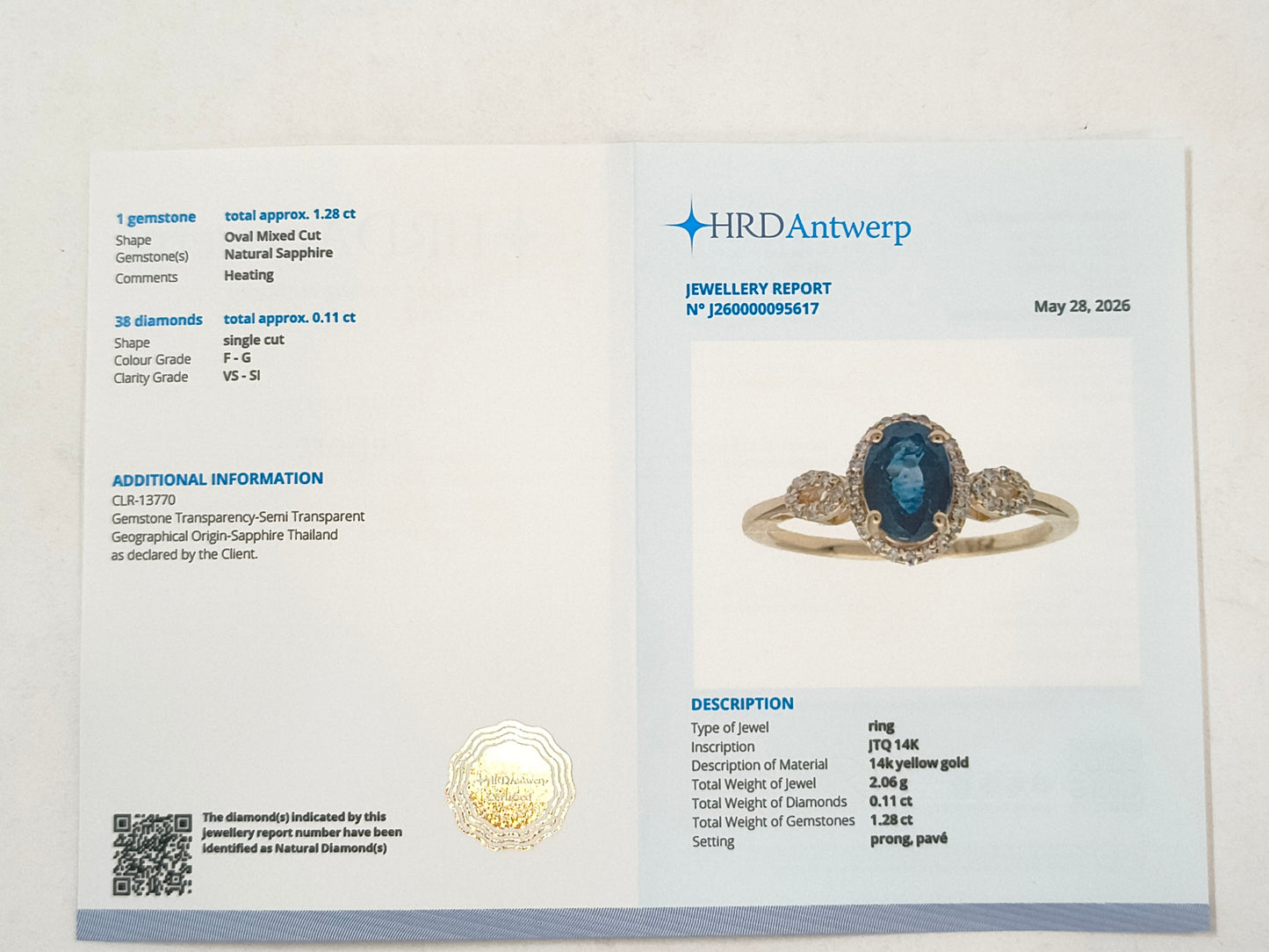 1.39 Ct Oval Mixed Cut Natural Sapphire 14K Gold Ring