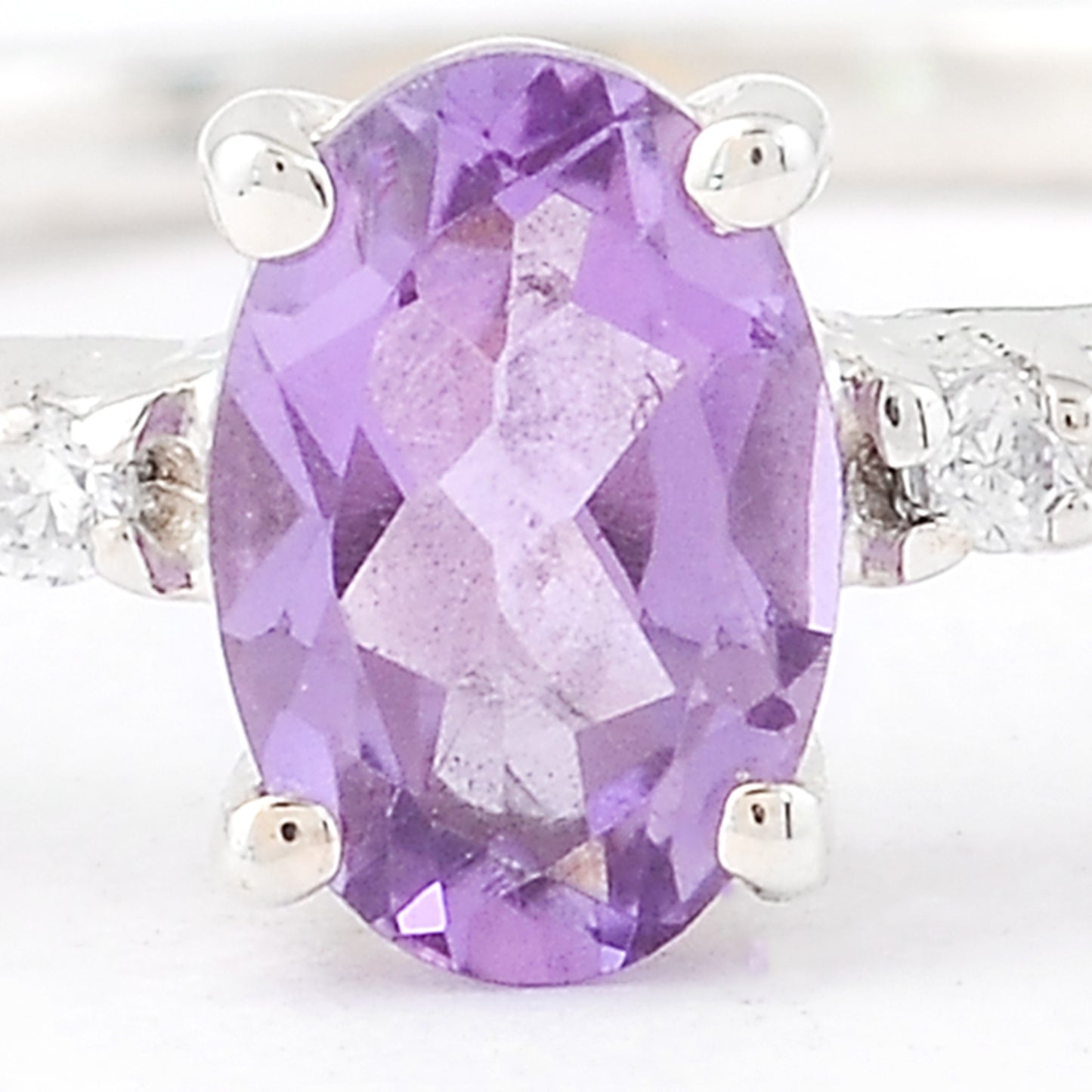 0.47 Ct Oval Amethyst, Cubic Zirconia, 925 Sterling Silver Ring