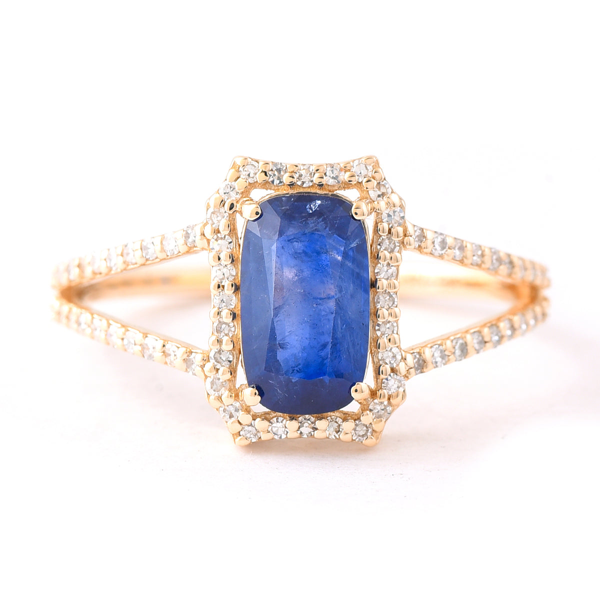 1.66 Ct Cushion Mixed Cut Natural Sapphire 14K Gold Ring