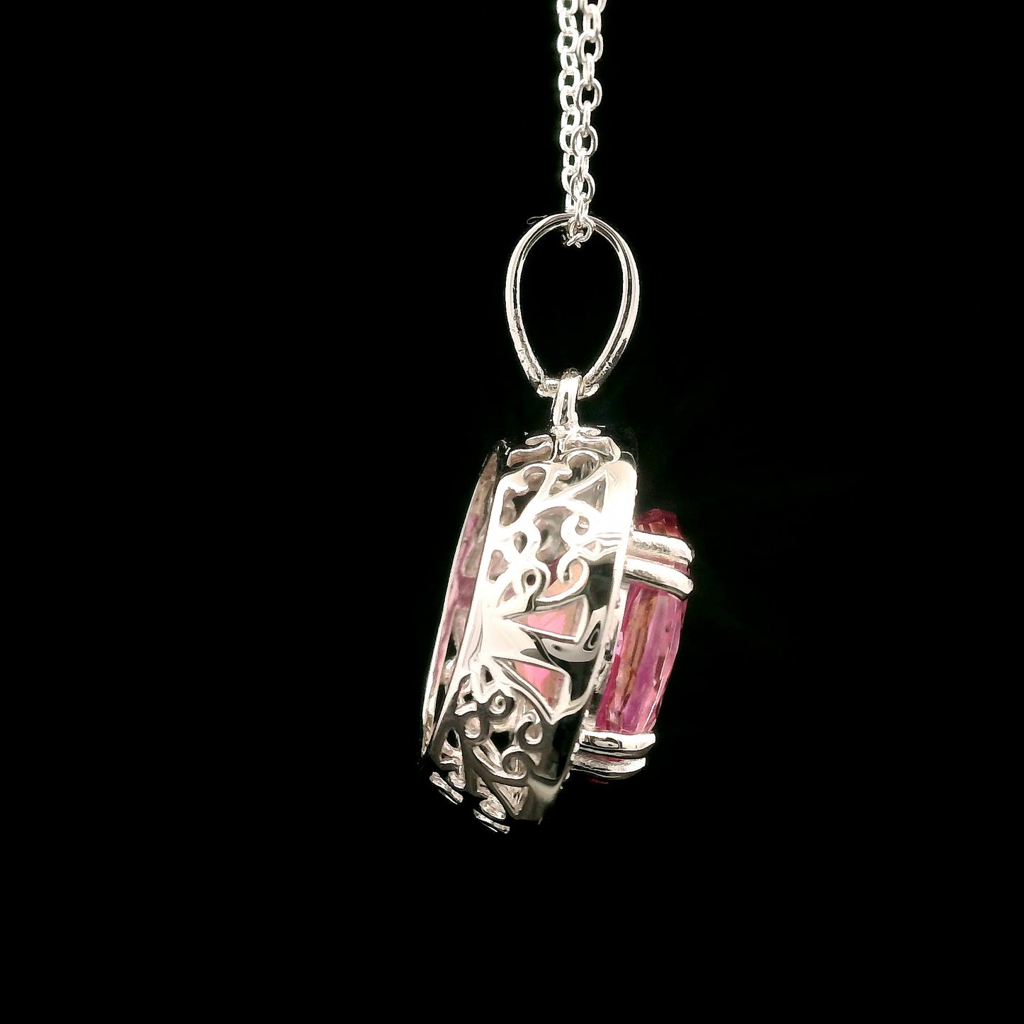 5.64 Ct Oval Pink Topaz, White Zircon 925 Sterling Silver Pendant
