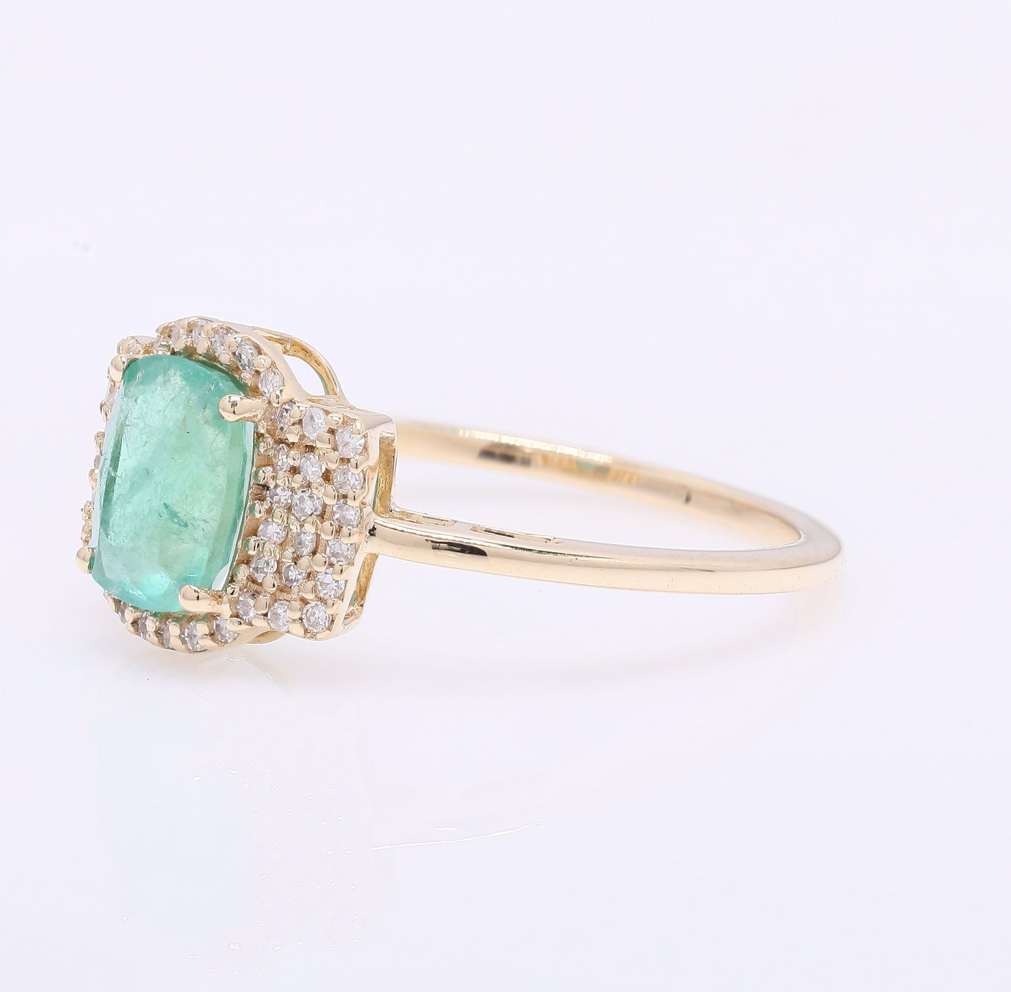 1.26 Ct Cushion Mixed Cut Natural Emerald 14K Gold Ring