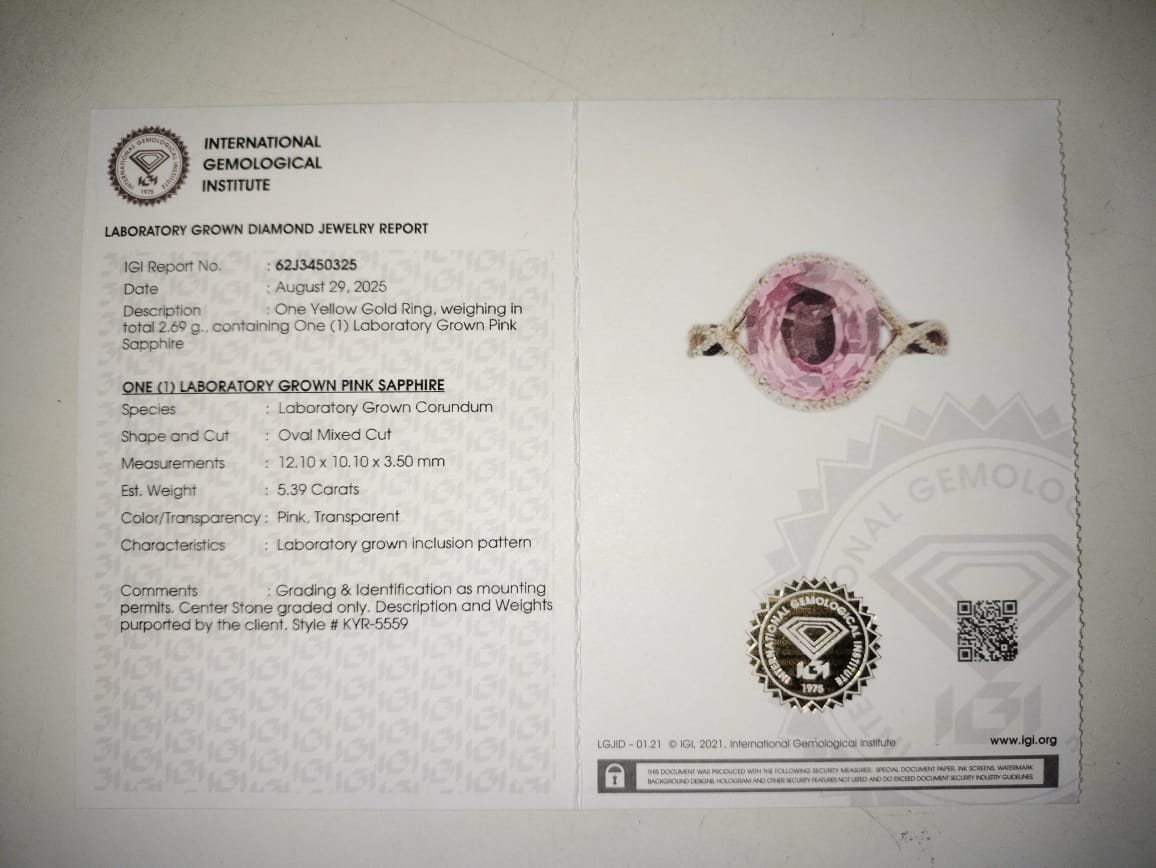 5.61 Ct Oval Mixed Cut Lab Grown Pink Sapphire 14K Gold Ring