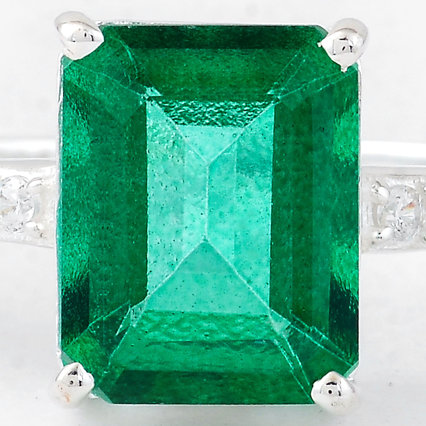 4.22 Ct Octagon Green Topaz, Cubic Zirconia, 925 Sterling Silver Ring