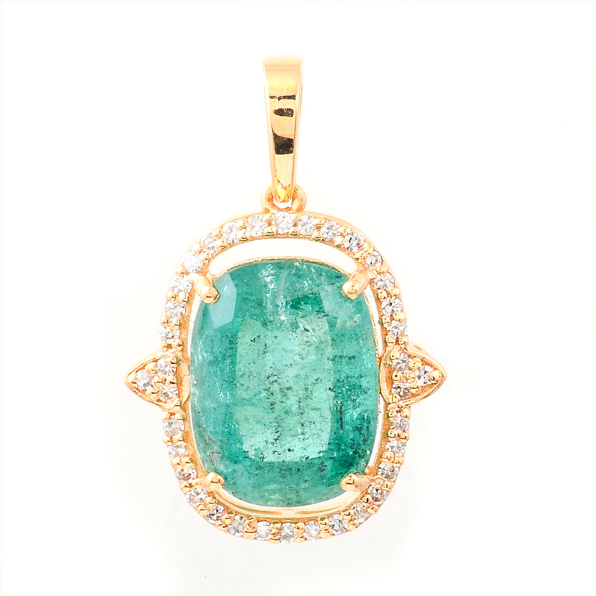 3.50 Ct Cushion Mixed Cut Natural Emerald 14K Gold Pendant
